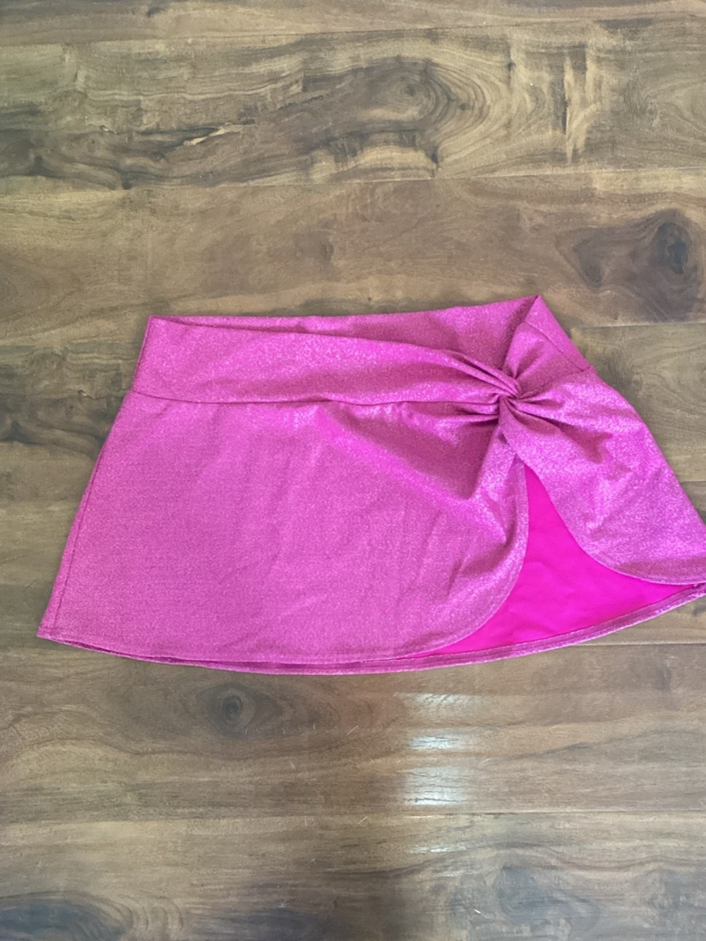 Lands' End Bright Pink Shimmery Knot-Front Mini Skirt